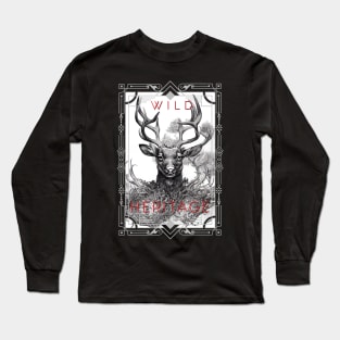 Stag Deer Wild Nature Illustration Line Epic Illustration Line Art Long Sleeve T-Shirt